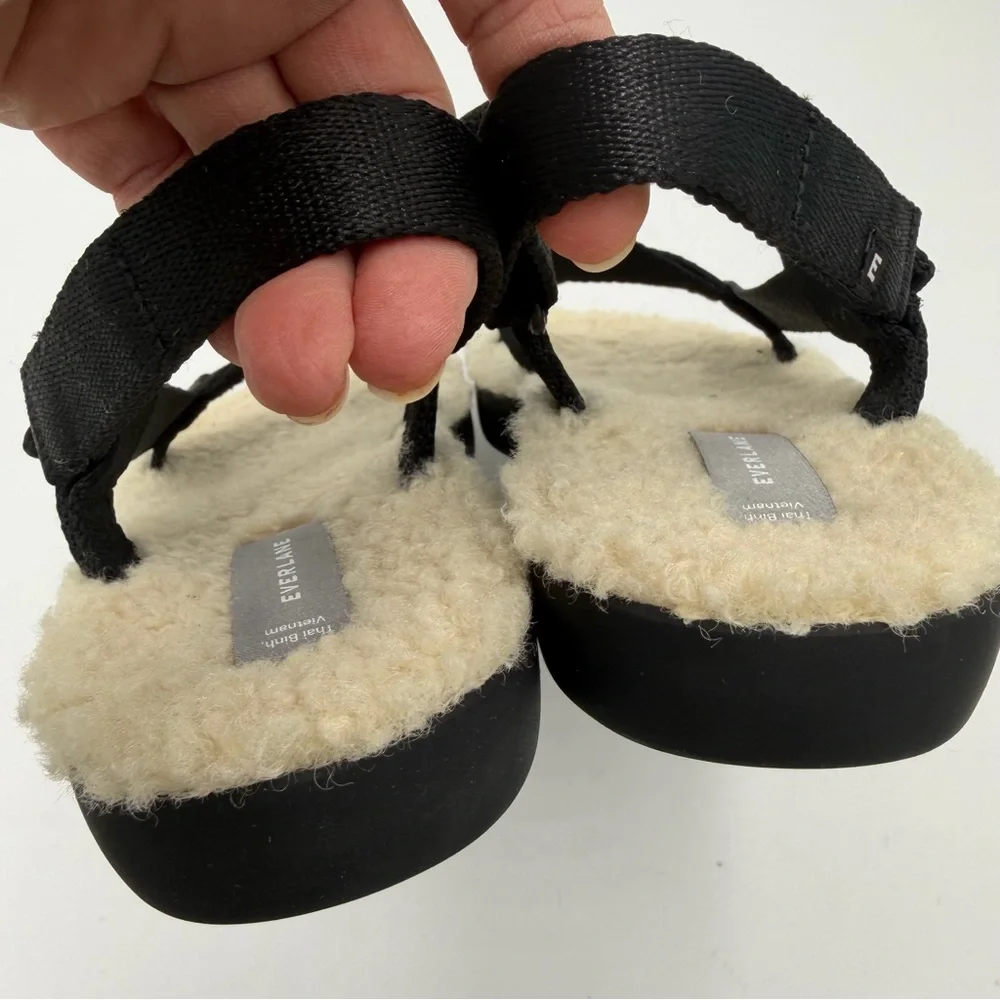 NEW Everlane Black ReNew Teddy Faux Fur Sport Sandal in Size 6
